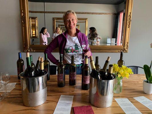 Shannon serving wine samples at the taste of Rome and Junior Service League garden tour.