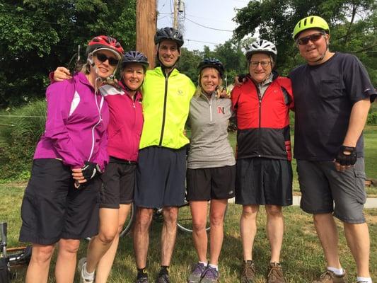 Our crew ready to bike back to Pittsburgh after a night in West Newton.