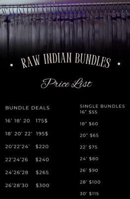 RAW INDIAN BUNDLE PRICE LIST!