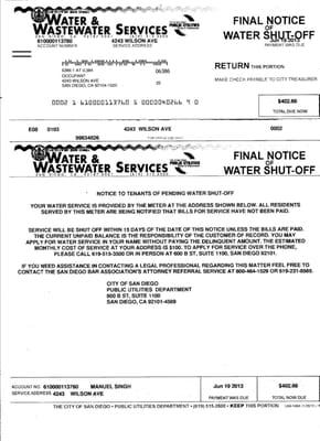 Manuel Singh's unpaid water bill (one of many)