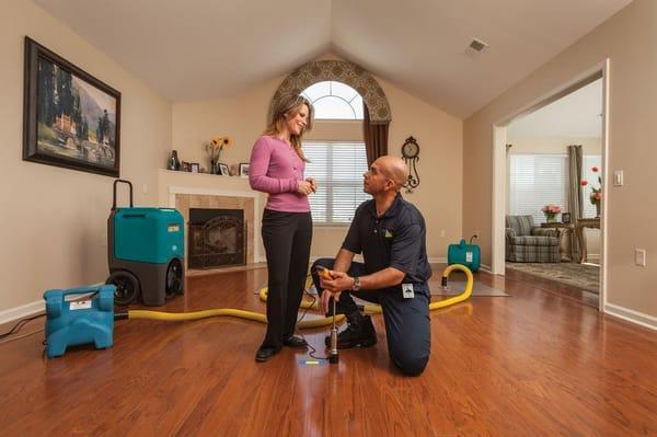 Water damage wood floor drying