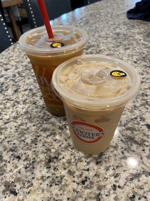 Iced vanilla latte & Cold brew with a splash of milk