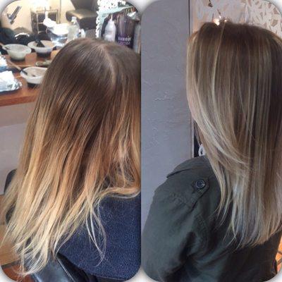 Balayage reconstruction from brassy to pale blonde from our talented stylist Tony