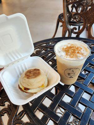 Turkey Sausage Breakfast and Iced Cinnamon Latte