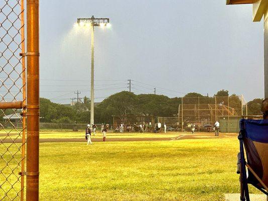 Saturday night lights in the rain