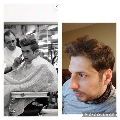 Picture provided and outcome (I took photo later that night).  Bear in mind I dont have thick hair like James Dean.