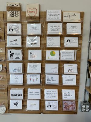 Humorous and thoughtful cards for any occasion.  Snarky cards or the perfect thinking of you mailing?  Visit our card wall for inspiration.