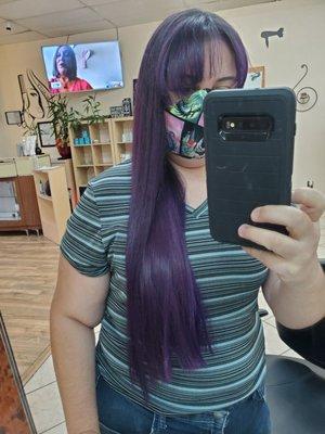 After photo, dyed purple ombre style