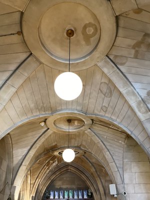 Part of church ceiling in Bluestone Lane Cafe.