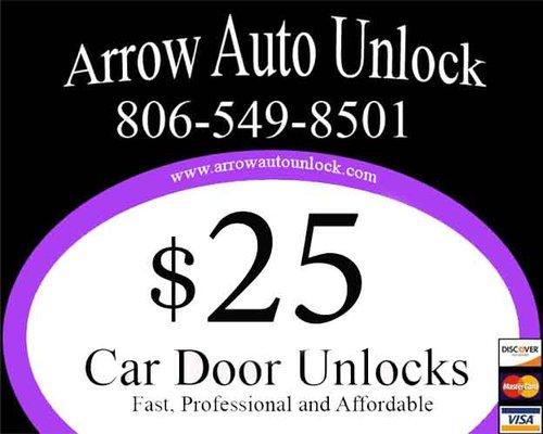 Arrow Auto Unlock current price will be $25 for local area. Vehicle unlocks effective September 1st 2023