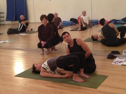 Practicing bridge pose during the Doron yoga teacher training!