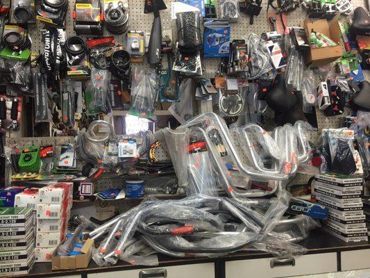 A slew of bike parts and accessories...