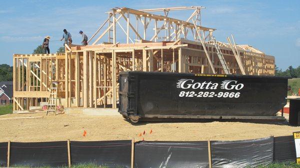 40 yard dumpster set on construction site in Floyds Knobs, Indiana