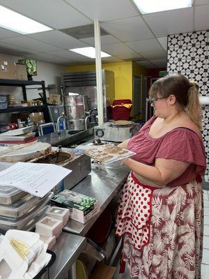 Lady making chocolates