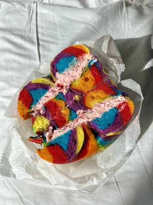 Rainbow Bagel with Strawberry Cream Cheese