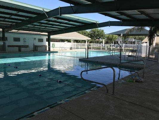 Shaded swimming pool.