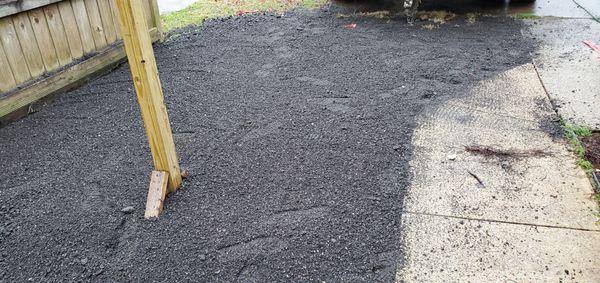 Stabilized the concrete walk pads added Asphalt milling as base and French drain. Path is graded and pitch to desired location.