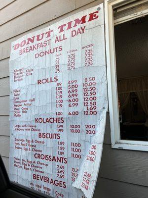 Donut Time Menu & Drive through Window