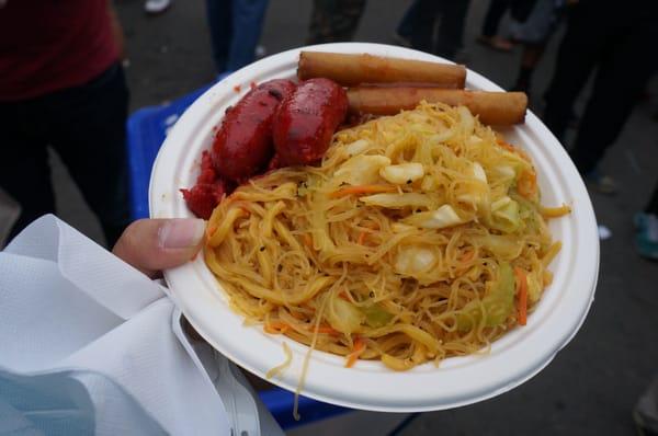 Longanisa, eggrolls, pancit.