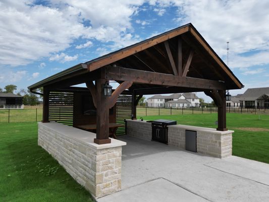 Beautiful self standing arbor with custom stone work and electric!