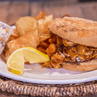 Pulled Chickeb BBQ Sandwich with homemade chips