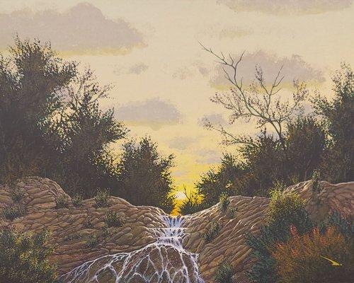 "Falls at dusk" an acrylic painting by Robert Daniels.