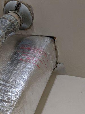 New duct not sealed at ceiling