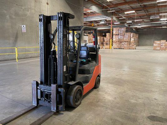 5,000# Capacity Toyota Cushion Tire Forklift Rental at customer location in Ontario, CA