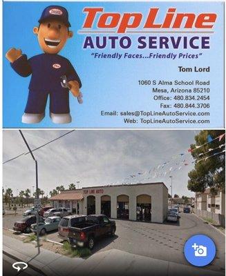 Top Line Auto Service and front of building but usually is so busy the parking lot is nearly full! Excellent work!