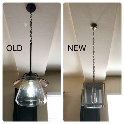 Replaced these light fixtures 
You can request a free quote online at www.jdfixit.com