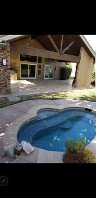 Outside Patio floor.  Travertine Versailles pattern @ temecula,  CA