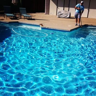 Sparkling just doesn't happen: The water chemistry has to be perfect, the filter clean, attention to detail all add to up a great pool.