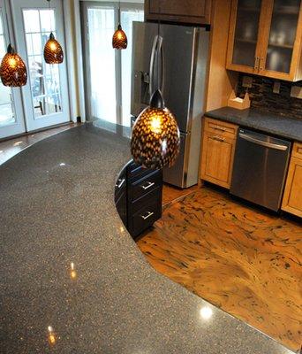 Countertops, decorative concrete interior flooring with unlimited colors, designs and textures.