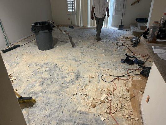 Glue down flooring demolition