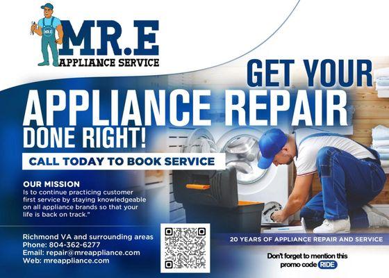 Refrigerator repair, Dryer repair, Washer Repair, Dishwasher repair, and Oven Repair service in Richmond Virginia.