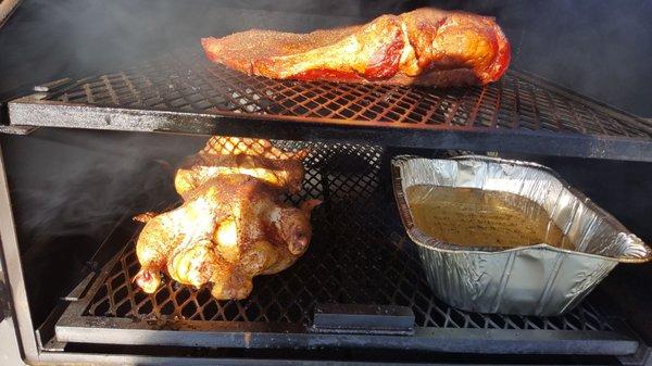 Briskets and Chickens getting that heat low and slow