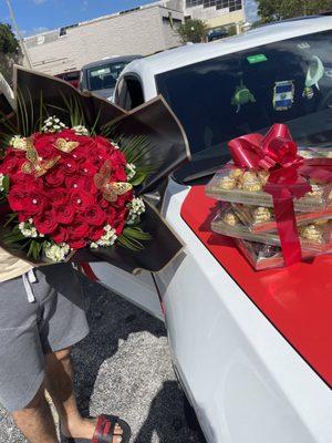 Bouquet and chocolates