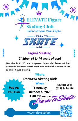 Experience the Magic of Skating with Learn to Skate USA® at Elevate Skating Club. 
https://www.elevatefsc.org/learn-to-skate