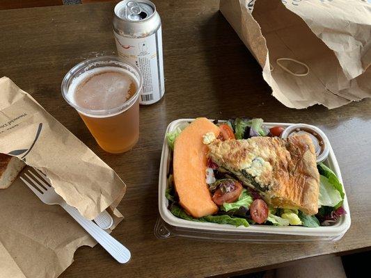 Pilsner and quiche salad plate (and bread and butter)