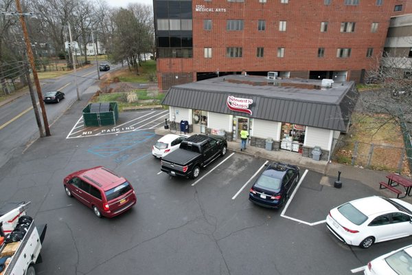 Drone shot of our Nott St. shop!