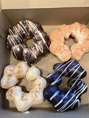 Mochi donuts - choc peppermint, strawberry crunch, eggnog and ube