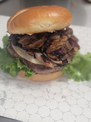 Mushroom and Swiss Burger (custom order)