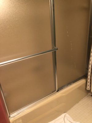 Unclean shower down stairs bathroom upon arrival