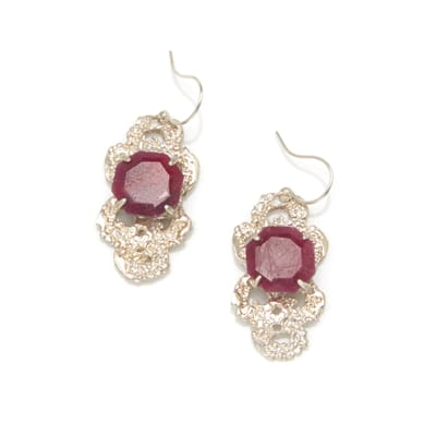 Sterling Silver Lace and Ruby Earrings