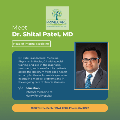 Head of Internal Medicine, Dr. Shital Patel, MD - Prime Care of Georgia in Pooler, GA