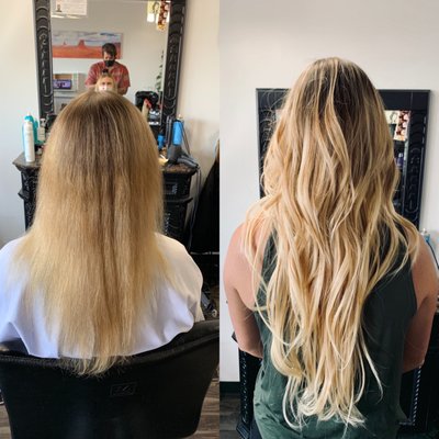 Before and after picture of my extensions