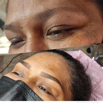 Before and after ombre brows