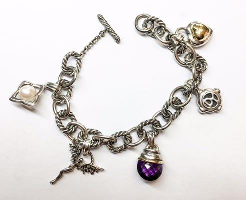 David Yurman Sterling & 18kt Gold Charm Bracelet