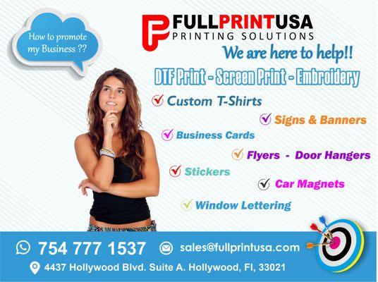 Promote your business
T shirt printing
Signs, Banners, Flyers, Car Magnets and much more! #Fullprintusa