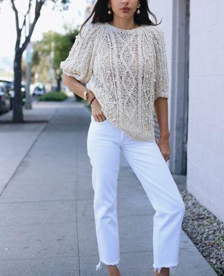 SaraLam Crochet Short Sleeve Sweater